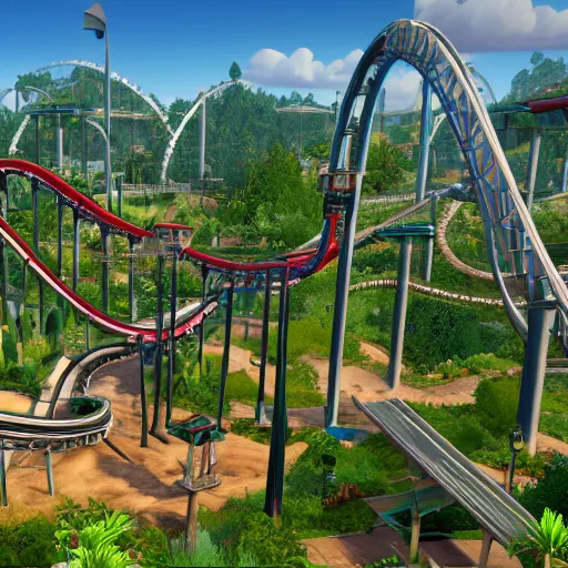 Image similar to a screenshot from the sequel to the video game Planet Coaster, 4K