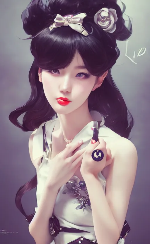 Image similar to a pin up and beautiful fashion charming dreamlke korea girl with lv jewelry, character art, art by artgerm lau and kyoung hwan kim and and ilya kuvshinov and john singer sargent, hyperdetailed, 8 k realistic, symmetrical, frostbite 3 engine, cryengine, dof, trending on artstation, digital art