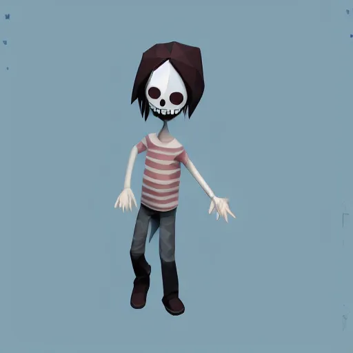 Image similar to low polygon jeff the killer on a white background, isometric, ultra hd, octane render