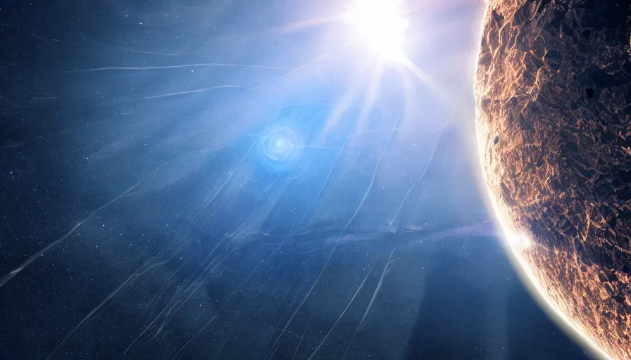 Image similar to solar sail infront of sun, in space, earth visible below, octane render, dramatic