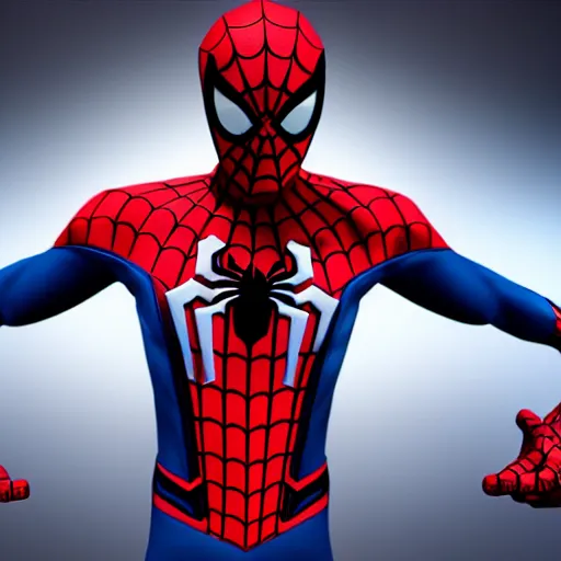 Image similar to still photo of spider - man in a suit, highly detailed, photorealistic portrait, bright studio setting, studio lighting, crisp quality and light reflections, unreal engine 5 quality render