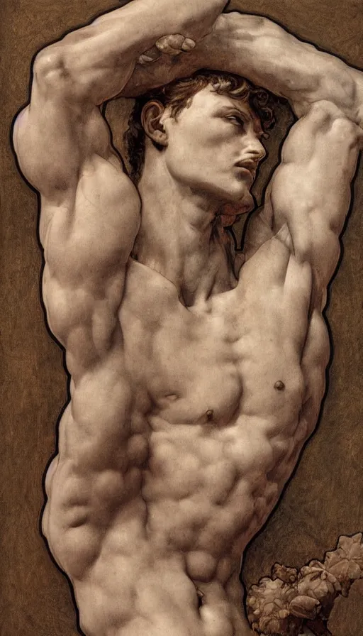 Image similar to Michelangelo\'s David, highly detailed, digital painting, artstation, concept art, smooth, sharp focus, illustration, ArtStation, art by artgerm and greg rutkowski and alphonse mucha and J. C. Leyendecker and Edmund Blair Leighton and Katsuhiro Otomo and Geof Darrow and Phil hale and Ashley wood and Ilya repin and Charlie Bowater