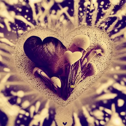 Image similar to double exposure of love, symbols of live, explosion, love is the most relevant theme, love is infinity, love is begin of all, 8 k resolution, artistic mode, artistic, trending on instagram, long exposure, love art, serious, fantasy and dreams vibes, mushrooms style and macro style, spawn, spruce vibes