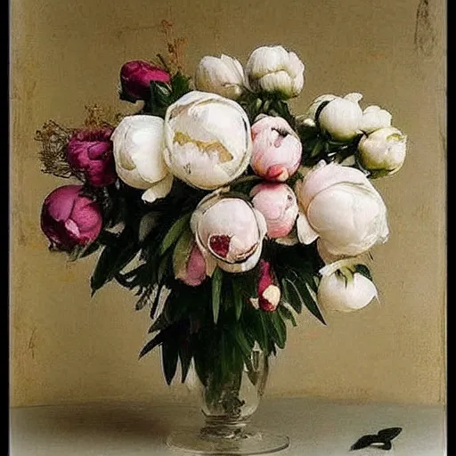Image similar to atmospheric beautiful men's lips kiss a bouquet of white delicate peony in the sunny room of his beloved wife, wrote renaissance michelangelo