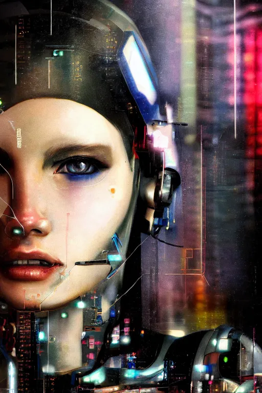 Image similar to a close - up portrait of a cyberpunk cyborg girl, by jan van eijck, rule of thirds