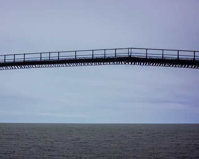 Prompt: the biggest iron concrete bridge ever built. Spanning the arctic sea, connecting two distant lands