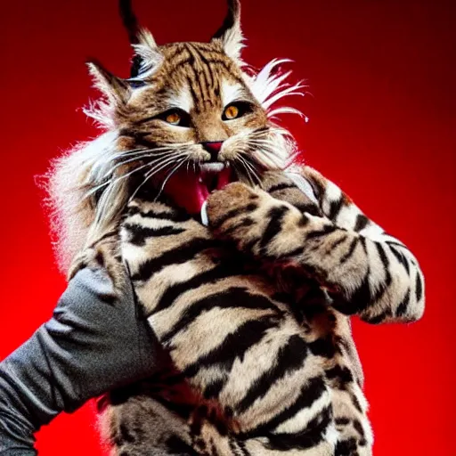 Image similar to 📷 john partridge as rum tum tugger, spike collar, fluffy neck, cats 1 9 9 8 musical 🎶