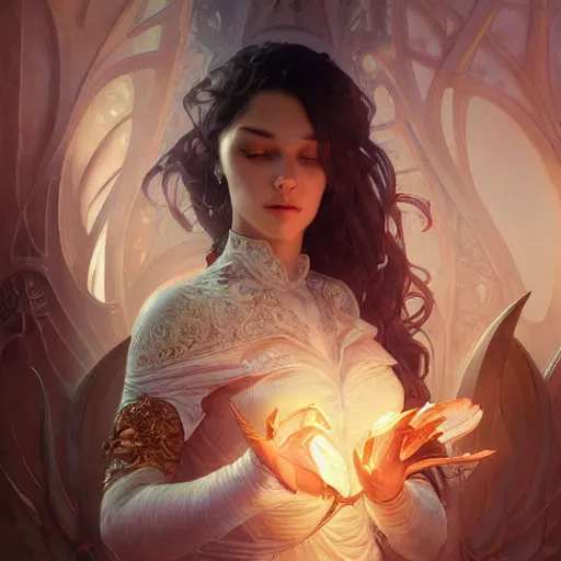 Image similar to kiana D&D, fantasy, intricate, elegant, highly detailed, digital painting, artstation, concept art, smooth, sharp focus, illustration, art by artgerm and greg rutkowski and alphonse mucha