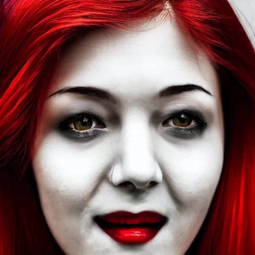 Image similar to detailed portrait woman’s face red hair fangs gargoyle wings