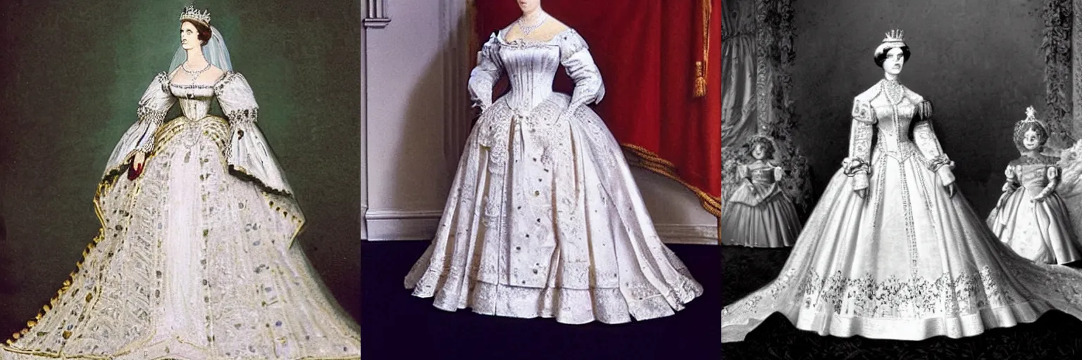 Prompt: Queen Victoria\'s wedding dress in the 21th century