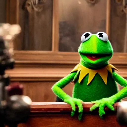 Image similar to Muppet Kermit the Frog in Peaky Blinders very detail 4K quality super realistic