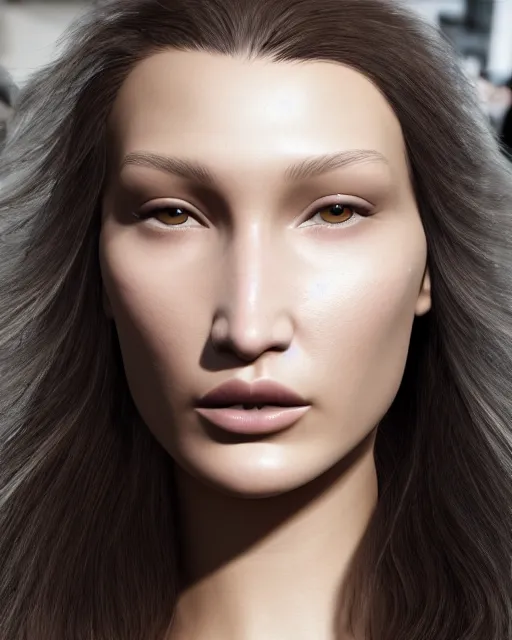 Image similar to a highly detailed metahuman 8 k close up render of bella hadid in iris van herpen victoria secret made in unreal engine 4