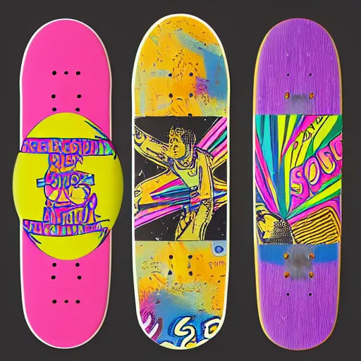 Image similar to 8 0's skateboard culture based psychedelic color combinations, no background