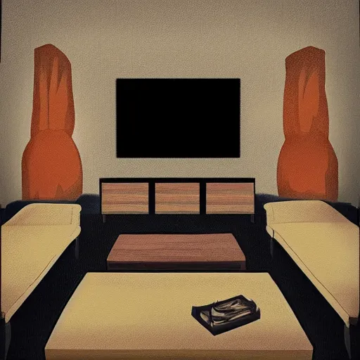 Prompt: living room at sunset, from an ants point of view, digital art