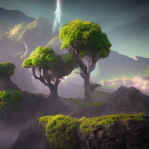 Image similar to mystical fantasy landscape, unreal engine