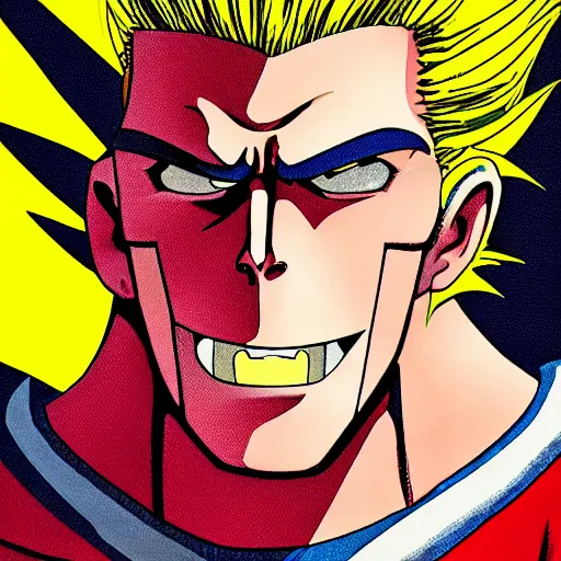 Prompt: Portrait photo of All Might, color, studio lighting, high detail,