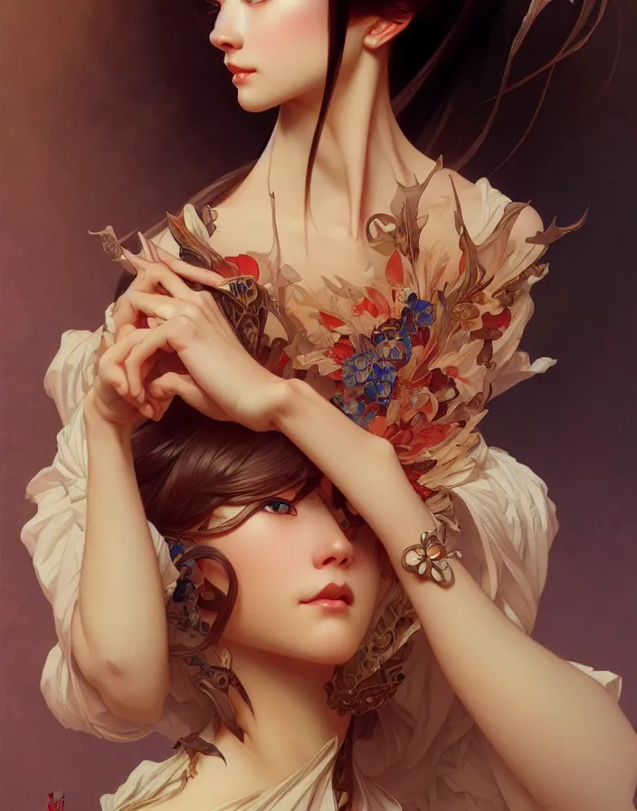 Image similar to portrait of ichigo, intricate, elegant, highly detailed, digital painting, artstation, concept art, smooth, sharp focus, illustration, art by artgerm, greg rutkowski, alphonse mucha, uang guangjian, gil elvgren, sachin teng, symmetry!!