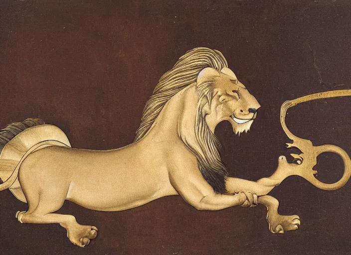 Image similar to a lion with a horse head with crocodile tail