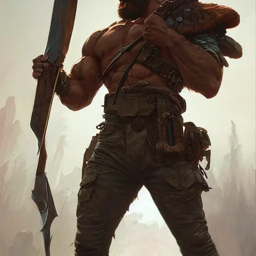 Image similar to Rugged ranger, muscular, thighs, D&D, fantasy, intricate, cinematic lighting, highly detailed, digital painting, artstation, concept art, smooth, sharp focus, illustration, art by Artgerm and Greg Rutkowski and Alphonse Mucha