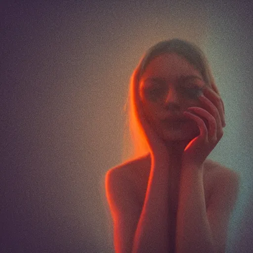 Image similar to a blurry closeup picture of woman's skin gripped tightly, female bodies, hands, dripping wet, no face, macro photography, long exposure photograph, surrealism, anamorphic bokeh, cozy, soft light, cyan and orange, caustic, atmospheric fog, octane render, cinematic