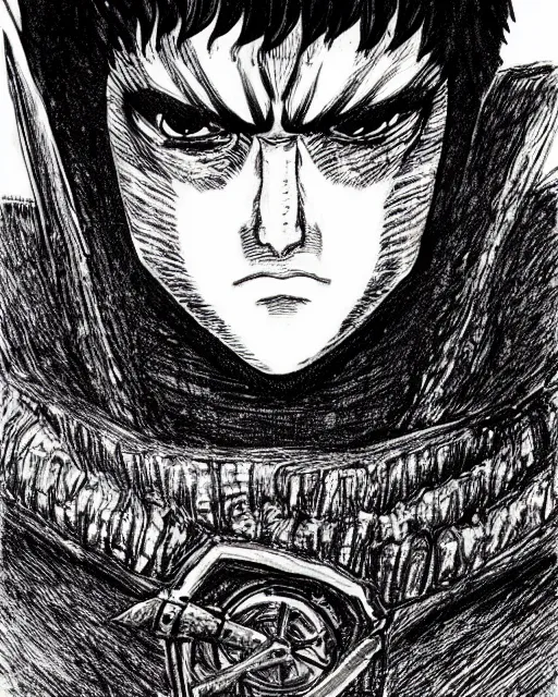 Image similar to guts berserk, character art by kentaro miura, handsome manga portrait illustration