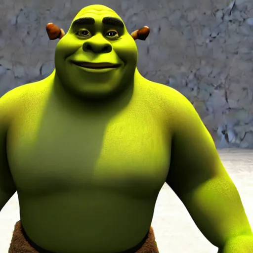 Prompt: shrek fighting a computer, half body shot, path traced, fight scene, highly detailed, high quality, digital painting