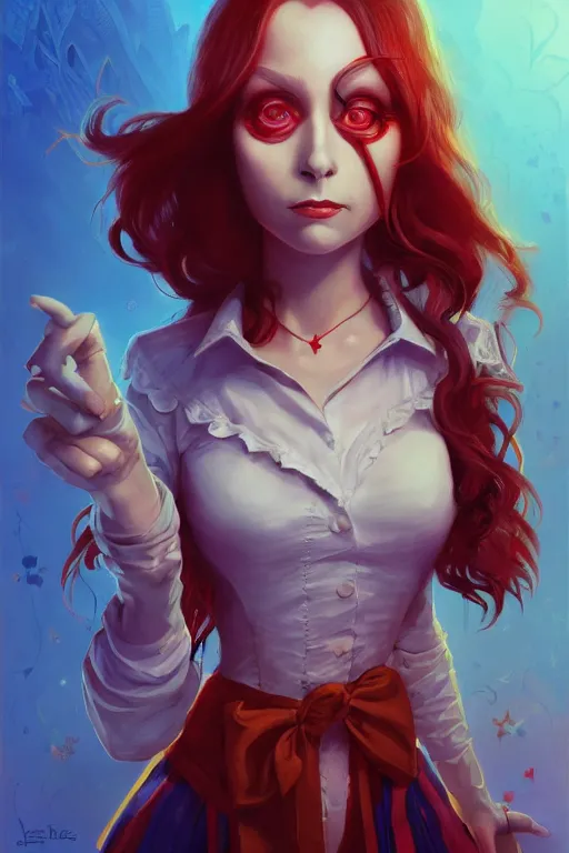 Image similar to portrait of american mcgee's alice, sharp focus, artstation, trending, by julie dillon, luis melo, tyler miles lockett, lei jin, hong lei, ken wong, adam narozanski, joy ang