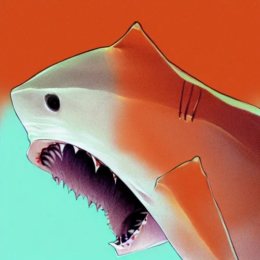 Image similar to great white shark, side view, with a conical orange traffic cone instead of a fin - ron cheng & alphonse mucha, highly detailed, digital painting, ray tracing, concept art, illustration, smooth sharp focus, intricate, symmetry, artstation,