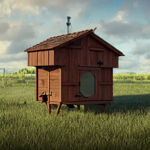 Prompt: a chicken coop built by a witch, realistic, 8 k, extremely detailed, cgi, trending on artstation, hyper - realistic render, by greg rutkowski