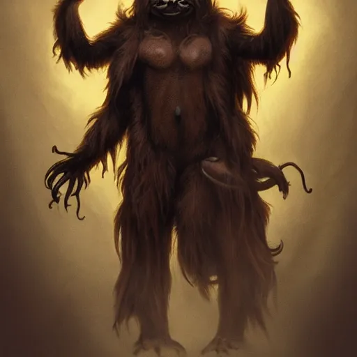 Prompt: unholy sloth, sloth monster, animal sloth, anthropomorphic sloth, demon sloth, demonic robes, dirty matted fur, evil, horror, fire, gloomy mood, ultra details, art by artgerm, dwayne barlowe, trending on artstation and greg rutkowski and alphonse mucha, 8 k