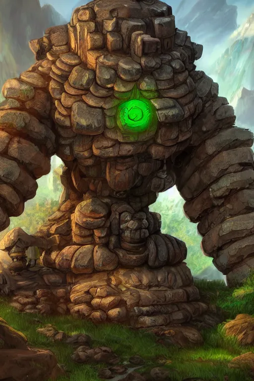 Image similar to zelda fantasy art giant golem troll wood rock greeble gemstone, global illumination ray tracing hdr fanart arstation by sung choi and eric pfeiffer and gabriel garza and casper konefal