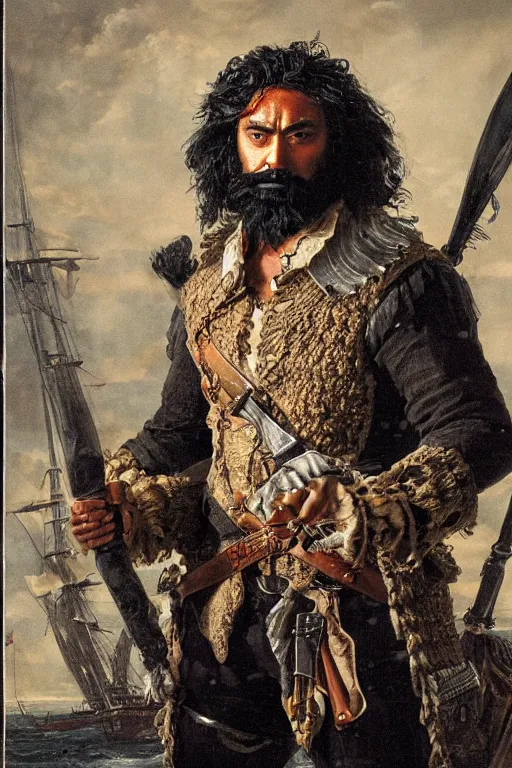 Prompt: taika waititi as blackbeard painted by charles frederick goldie