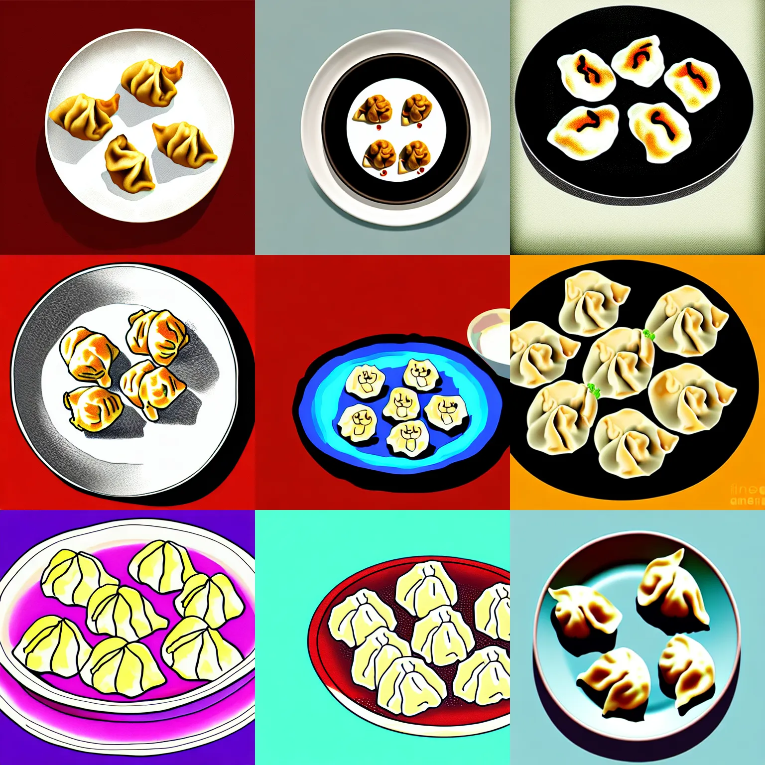 Prompt: dumplings on a plate, digital art, illustrations