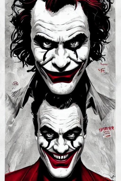 Image similar to joaquin phoenix joker cover comic book by dc comics, without duplicated content!!!!, violet polsangi pop art, gta chinatown wars art style, bioshock infinite art style, incrinate, realistic anatomy, hyperrealistic, 2 color, white frame, content balance proportion