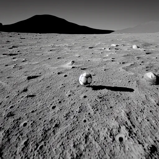 Image similar to a photography of a football pitch on the moon, extreme long shot