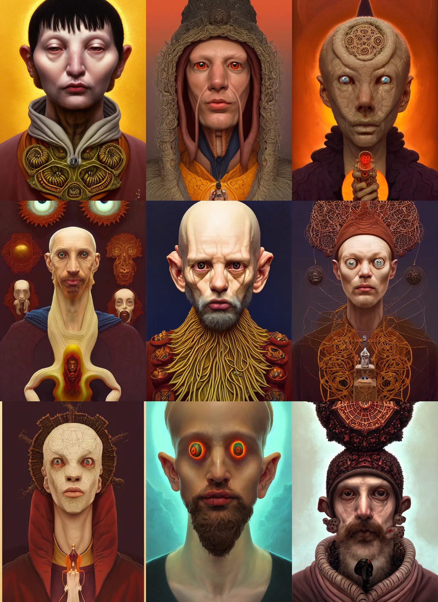 Prompt: symmetry!! rpg! portrait of a weird! fungus priest, intricate, highly detailed, digital painting, artstation, concept art, smooth, sharp focus, illustration, art by emiliano ponzi and andrey remnev and yoann lossel and john currin and aaron jasinski and ivan albright and hsiao - ron cheng, 8 k