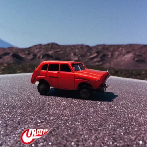 Image similar to 3 5 mm photo of metallic red aztek car like hot wheels model in area 5 1 as background