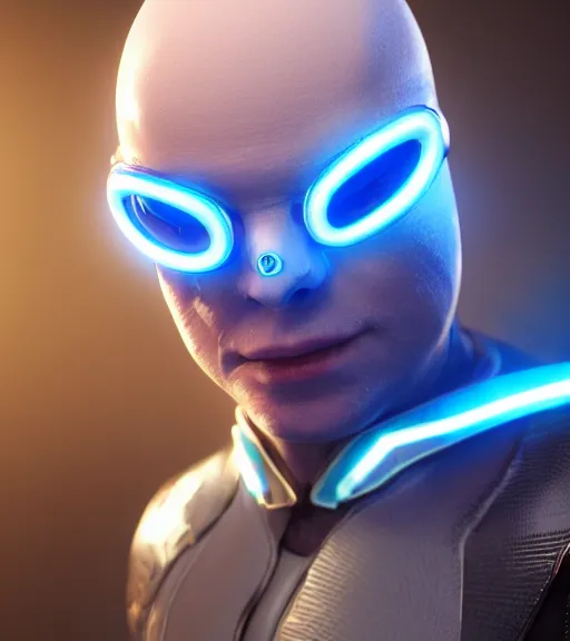 Prompt: bald albino man wearing silver goggles and an electric blue super hero suit, generates lightning from his hands, sharp, trending on artstation, unreal engine, octane render, cgsociety, artgerm, award - winning, focus, highly detailed