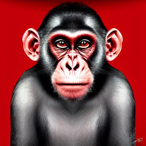 Prompt: portrait monkey red background digital art