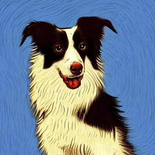 Image similar to a border collie by vincent van gogh, digital art, trending on artstation