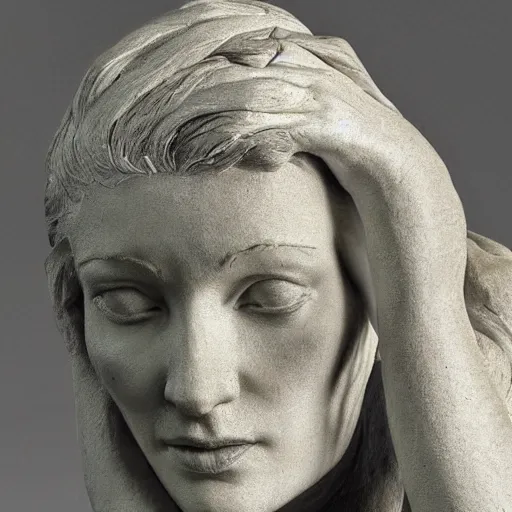 Prompt: sculpture of cate blanchett ,the thinker, by Augusts Rodin,hyper detailed, photorealism