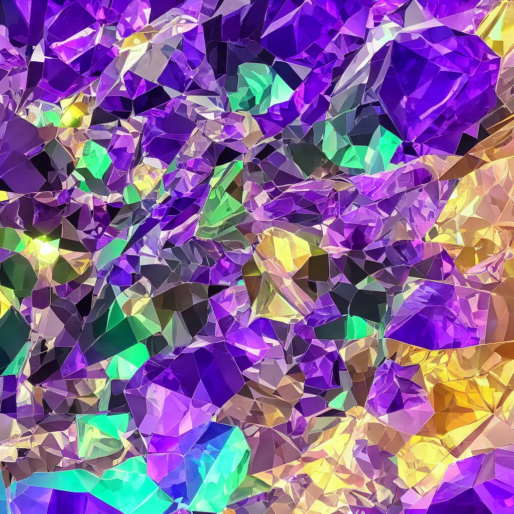 Prompt: amethyst geo stylized gemstone multicolorful global illumination ray tracing advended technologie