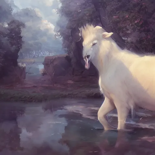 Prompt: a person hugging!!! a large white animal, a detailed painting by krenz cushart, pixiv contest winner, fantasy art, official art, detailed painting, pixiv. highly detailed. 4 k masterpiece. unreal engine. photorealistic. realism. cinematic. photorealism. wideshot