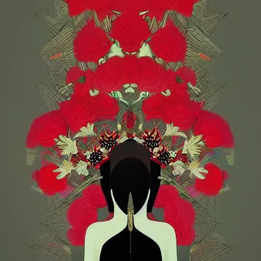 Image similar to breathtaking detailed concept art painting art deco pattern black red flowers and diamonds by hsiao - ron cheng, bizarre compositions, exquisite detail