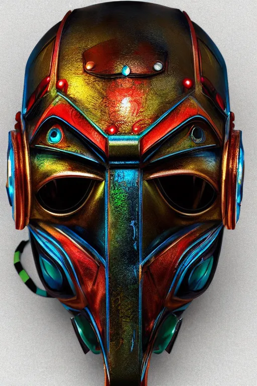 Image similar to colorful vivid steampunk mask minimalist fantasy art robot ninja helmet, global illumination ray tracing hdr fanart arstation by sung choi and eric pfeiffer and gabriel garza and casper konefal