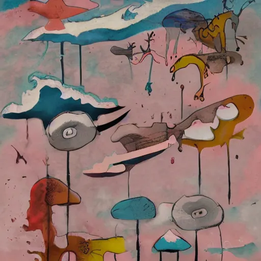 Image similar to World of Madness, flat paint, acrylic, minimal, surreal, art style by Joshy Sly, water color, soft pastel colors