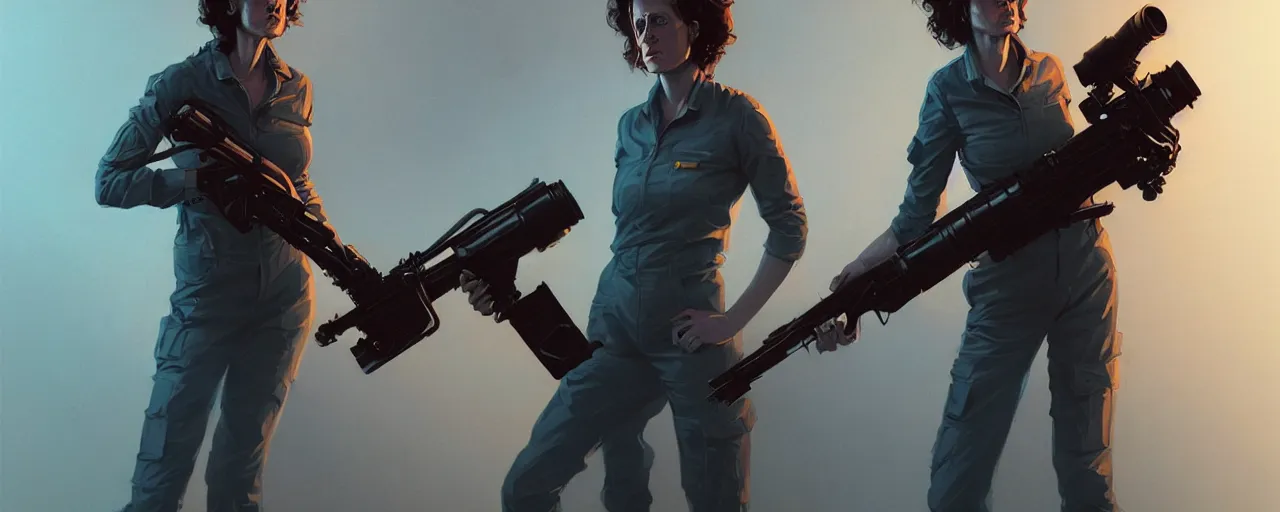 Prompt: duotone dark concept illustration 3 / 4 portrait of ellen ripley with flame thrower. cinematic volumentric lighting space. golden ratio accidental renaissance. by sachin teng and sergey kolesov and ruan jia and heng z. graffiti art, scifi, fantasy, hyper detailed. octane render. concept art. trending on artstation