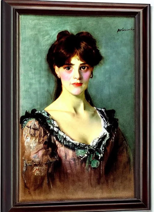 Image similar to a portrait of a pretty young lady by adolph menzel