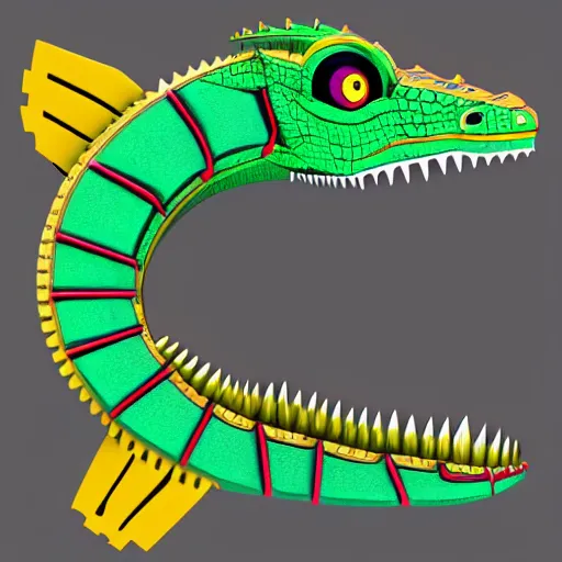 Prompt: cyborg crocodile but minimalistic concept art by frank stella, colorful, v - ray, trending on artstation, minimalism