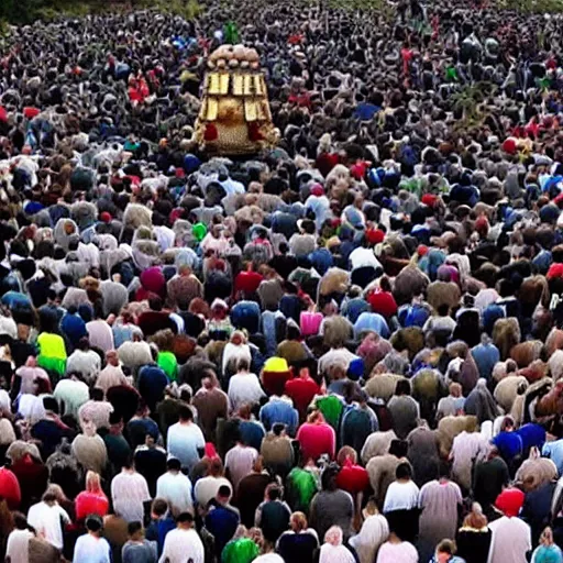 Image similar to huge crowd praying a single big Dalek